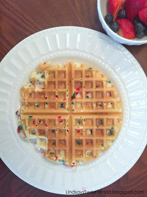 Confetti Waffles, Waffles For Breakfast, Blue Confetti, Red White And Blue, From Scratch, Confetti, Waffles, Breakfast Recipes, Red White