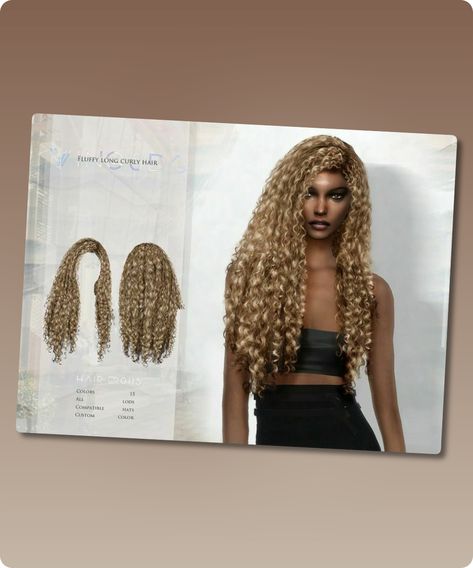 Sims 4 Hairstyle CC: Wings-Er0115-Fluffy Long Curly Hair By Wingssims Sims 4 Wingssims Hair, Editing Hair, Rogue Hair, 4 Hairstyles, Sims 4 Cc Download, Curly Braids, Model Nails, Colored Curly Hair, Best Sims