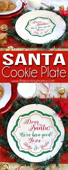 Free Santa Cookie Plate SVG cut file for Silhouette CAMEO + Cricut Crafts! Perfect craft idea for christmas! Santa Plates, Santa Cookie Plate, Leave Cookies, Cricut Patterns, Cookies For Santa Plate, Santa Cookie, Cookie Plate, Santa Plate, Christmas Cricut