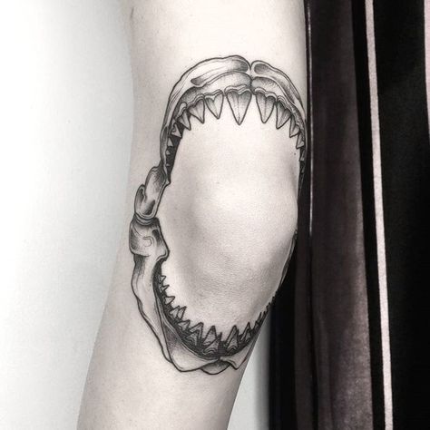 Shark Jaws Tattoo Knee, Shark Jaw Tattoo Knee, Jaw Tattoo Knee, Shark Jaw Tattoo, Shark Jaws Tattoo, Jaw Tattoo, Tattoo Knee, Underground Tattoo, Mouth Tattoo