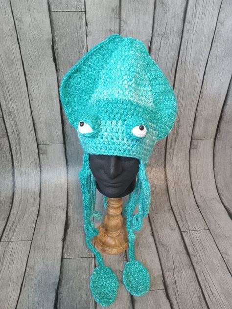 Shark Tale Jellyfish, Squid Hat, Crochet Shark, Shark Tale, Funky Hats, Festival Gear, Beanie Crochet, Costume Hats, Safety Eyes