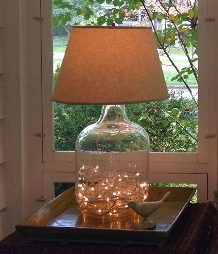 Just*Grand: Grand Demi-John/Carboy Lamp Demijohn Ideas, Fillable Lamp, Auction Ideas, Savvy Southern Style, Bottle Lamp, Diy Bottle, Diy Lamp, Mason Jar Lamp, Twinkle Lights