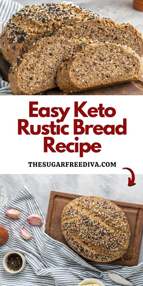 Easy Low Carb Rustic Quick Bread Recipe Keto Bread Recipes With Yeast, No Carb Bread Easy, Keto Friendly Bread Recipes, No Knead Rustic Bread, Keto Bread Recipes Easy, Low Carb Yeast Bread Recipes, Low Carb Loaf Bread, High Fiber Low Carb Bread Recipe, Gut Healthy Bread Recipe