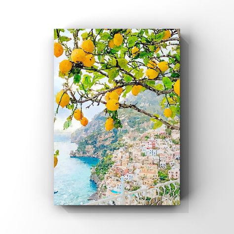 Coast Of Italy, Italy Art Print, Italian Coast, Italy Painting, Water Walls, Art Aquarelle, Italy Art, Lemon Print, Lemon Tree