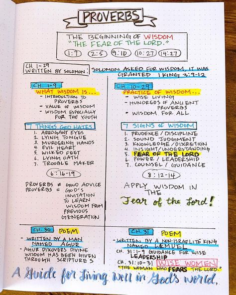 Bɪʙʟᴇ ᴊᴏᴜʀɴᴀʟɪɴɢ | ʙɪʙʟᴇ sᴛᴜᴅʏ on Instagram: “The book of proverbs. The fear of God is the beginning of wisdom. The fear of the Lord has been mentioned many times in proverbs. So what…” Book Of Proverbs Bible Studies, Proverbs Bible Study Notes, Proverbs 8 Bible Journaling, Proverbs Study Guide, Proverbs Bible Notes, Proverbs Notes, Bible Study Lessons For Women, Proverbs Journaling, Proverbs Bible Journaling