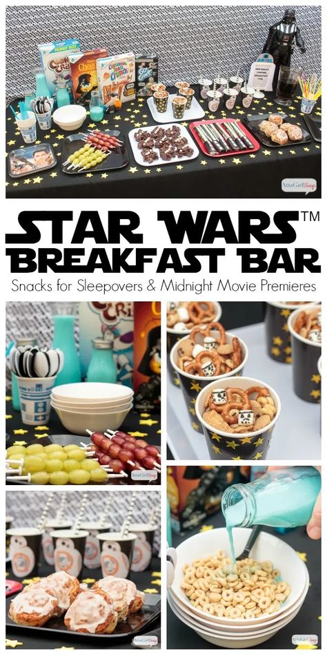 Movie Marathon Star Wars Party - Atta Girl Says May The 4th Be With You Breakfast, Star Wars Breakfast, Breakfast Birthday Party, Star Wars Snacks, Wookie Cookies, Birthday Breakfast Party, Breakfast Birthday, Kids Sleepover, Star Wars Food