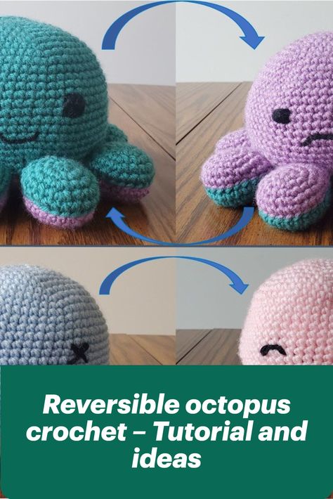 Reversible octopus crochet. #crochet #crochetideas #crochetpatterns #reversibleoctopuscrochet #reversibleoctopuscrochettototial #reversibleoctopuscrochetideas Crochet Mood Octopus Free Pattern, Large Crochet Octopus Free Pattern, Crochet Reversible Octopus Free Pattern, Reversible Octopus Crochet Pattern, Crochet Reversible Octopus, Octopus Crochet Pattern Free, Reversible Octopus, Chunky Yarn Crochet, Octopus Crochet