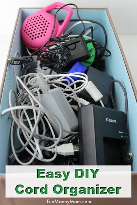 DIY Cord Organizer - Organize electronics chargers in one simple step with this easy organizing idea! #organization #electronicsorganizer #cordorganizer #cordstorage #chargerstorage via @funmoneymom Diy Cord Organizer, Hide Electrical Cords, Organize Electronics, Electronics Organization Storage, Charger Organizer, Electronic Workbench, Electronics Storage, Diy Gadgets, Fun Organization