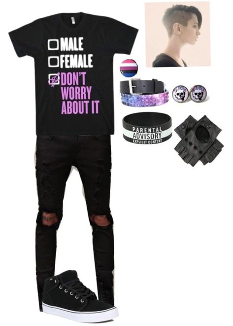 Genderfluid Outfit Ideas, Genderfluid Outfits, Tomboy Outfits Swag, Genderfluid Pride, Gender Fluid Fashion, Vans Outfit, Pride Outfit, Tomboy Outfits, Emo Outfits