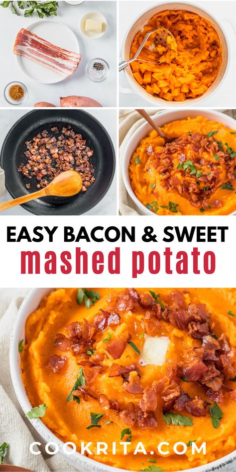 Discover the ultimate mashed sweet potatoes with brown sugar and crispy bacon! Rich, creamy, and packed with flavor for your next gathering. #mashedpotatoes #sweetpotatoes #bacon #holidaydinners #tasty Easy Potato Dishes, Sweet Potatoes With Brown Sugar, Sweet Potatoes With Bacon, Potato With Bacon, Potato Dishes Easy, Casserole Potato, Sweet Potato Bacon, Potatoes With Bacon, Maple Sweet Potatoes