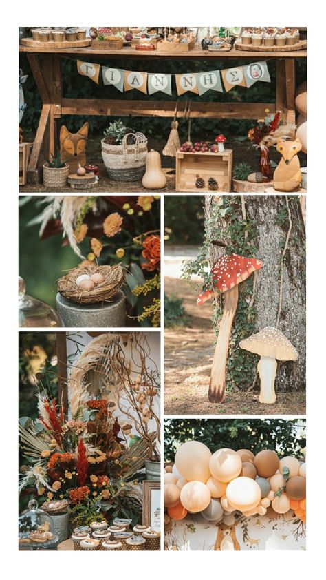 Woodland Animal Birthday Party Decoration, Into The Woods Birthday Theme, Woodland Theme Party Decorations, Woodland Forest Birthday Party, Forest Animals Party, Woodsy Birthday Party, Forest Theme First Birthday, Enchanted Forest Baby Shower Theme Boy, Forest Decorations Party