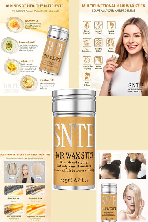 Samnyte Hair Wax Stick, Wax Stick for Hair Slick Stick, Hair Wax Stick for Flyaways Hair Gel Stick Non-greasy Styling Cream for Fly Away & Edge Control Frizz Hair 2.7 Oz Slick Straight Hair, Wax Stick For Hair, Stick For Hair, Hair Slick, Slick Stick, Hair Wax Stick, Frizz Hair, Wax Stick, Bun Maker