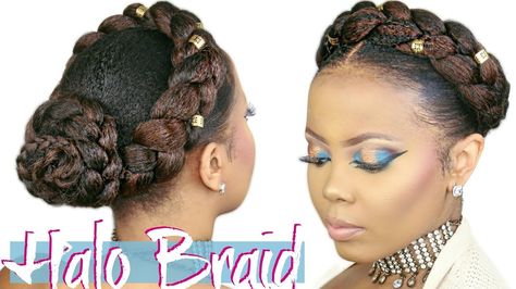 Halo Braid Tutorial, Hair 4c Natural, Halo Braid Tutorials, Quick Bun Hairstyles, Kanekalon Braiding Hair, Kanekalon Hair, Natural Braided Hairstyles, Halo Braid, Hair 4c