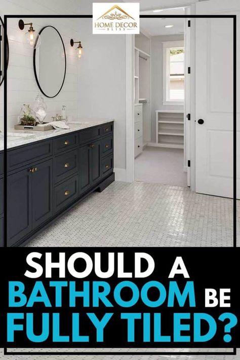 Should a Bathroom Be Fully Tiled? - Home Decor Bliss Subway Tile Bathroom Niche, Tile Shower With Inset Shelves, Bathroom Recessed Shelves Tiles, Fully Tiled Bathroom Walls, Bathroom With Two Sinks, White Tile Black Border Bathroom, Showers With Large Rectangular Tilles Wot( Shelves, Bathroom Tile Trends, Fully Tiled Bathroom