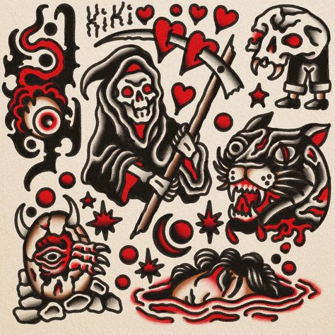 American Traditional Halloween Flash, Traditional Skull Flash, Traditional Skull Tattoo Flash, Halloween Traditional Tattoo, Skull Tattoo Traditional, Flash Traditional Tattoo, Traditional Tattoo Pin Up, Halloween Flash Tattoo, Traditional Tattoo Flash Sheets