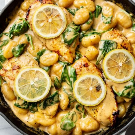 Creamy Lemon Chicken Gnocchi Recipe Creamy Lemon Chicken Gnocchi, Lemon Chicken Gnocchi, Creamy Lemon Sauce, Lemon Chicken Thighs, Gluten Free Gnocchi, Parmesan Cheese Potatoes, Creamy Lemon Chicken, Gnocchi Recipe, Chicken Gnocchi