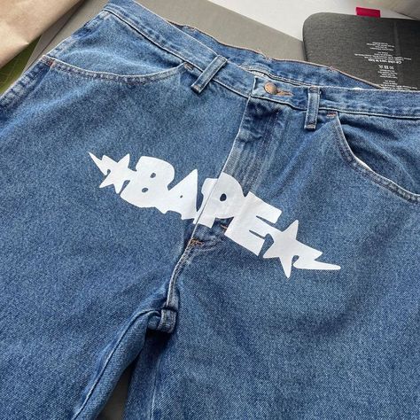 Bape Custom Jeans, Bapesta Jeans, Bape Pants, Jean Custom, Bape Jeans, Custom Jeans Diy, Custom Pants, Custom Jean, Jeans Custom