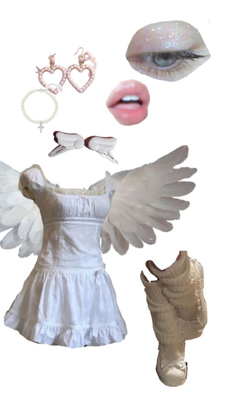 Angelic aesthetic outfit and makeup <3 Angel Halloween Costumes Aesthetic, Angelic Aesthetic Outfit, Angel Costume Aesthetic, Angelic Outfits, Halloween Costumes Aesthetic, Angel Outfits, Costume Aesthetic, Angel Halloween Costumes, Angelic Aesthetic