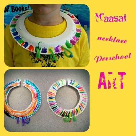 African Necklace Craft For Kids, Kenya Activities For Kids, Kenya Crafts For Kids, World Crafts For Kids, Around The World Crafts, Around The World Crafts For Kids, Multicultural Night, Preschool Travel, Multicultural Crafts