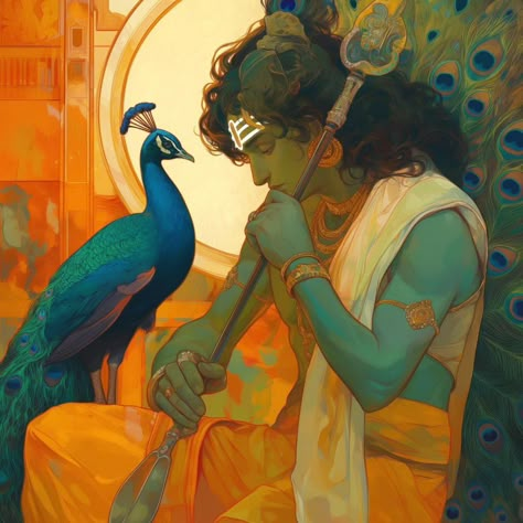 Telangana Aesthetic, God Kartikeya, Krishna Aesthetic Images, Lord Kartikeya, Tantra Art, Indian Illustration, Spiritual Paintings, Indian Art Gallery, Peace Illustration