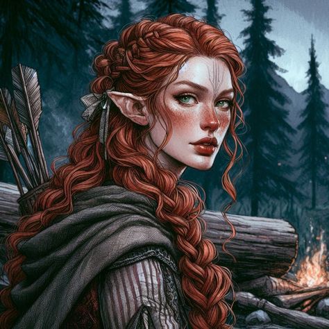 Dnd Half Elf Druid, Red Head Elf, D&d Half Elf Female, Dnd High Elf Female, Red Hair Elf, Red Haired Elf Female, Wood Elf Red Hair, Elf Druid, New Dragon