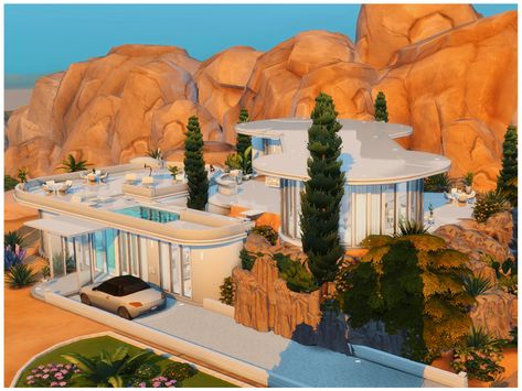 House Sims 4, The Sims 4 Lots, Mid Century Ranch, Brick Loft, Los Sims, Sims 4 Build, Round House, Hollywood Hills, Electronic Art