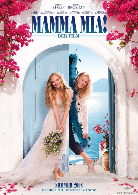 Mamma Mia! The Movie | 2008  #MerylStreep #DonnaSheridan #MammaMia  #AmandaSeyfried #Sophie #poster #year2008 Donna Sheridan, 하울의 움직이는 성, Iron Lady, Dominic Cooper, Girly Movies, Movies Worth Watching, Septième Art, Happy End, Pierce Brosnan