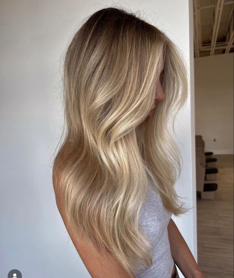 Soft Beige Balayage, Copenhagen Blonde Hair, Butter Blonde With Lowlights, Blended Root Blonde Highlights, Toasted Coconut Blonde Hair, Soft Blonde Hair Balayage, Bright Dirty Blonde Hair, Blonde Hair Grown Out Roots, Bailey Dedrick Hair