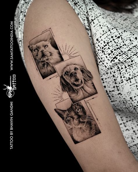 Pet Portrait Tattoo, Owl Feather Tattoos, Pet Tattoo Ideas, Golden Retriever Tattoo, Dog Portrait Tattoo, D Tattoo, Small Hand Tattoos, Line Art Tattoos, Tattoo Videos