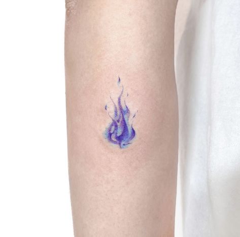 Purple Fire Tattoo, Violet Flame Tattoo, Fire And Ice Tattoo Ideas, Blue Fire Tattoo, Small Flame Tattoo, Blue Tattoos For Women, Blue Flame Tattoo, Fire Tattoos, Flame Tattoo