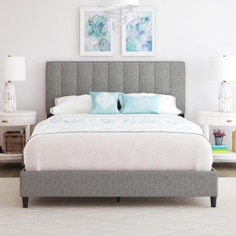 What is the BEST MATTRESS for Airbnbs? Mattresses renters will love! Linen Platform Bed, King Upholstered Platform Bed, Tufted Platform Bed, Gorgeous Bed, Headboard Cover, Bed Frame Design, Box Spring Bed, Padded Headboard, Grey Furniture