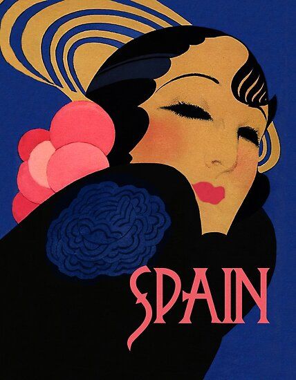 Spain woman Flamenco Dancer Art Deco Spanish travel poster. Illustrative Photography, Spanish Illustration, Spanish Art Deco, Spain Flamenco, Gouache Portrait, Spain Poster, Art Deco Travel Posters, Dancer Art, Spanish Flamenco