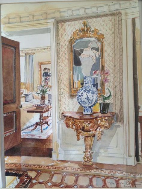 Park Avenue Apartment Architecture Baroque, Drawing Room Design, Interior Boho, Interior Design Renderings, Mark D Sikes, Interior Paintings, Interior Design Drawings, Interior Design Sketches, Dining Room Interiors