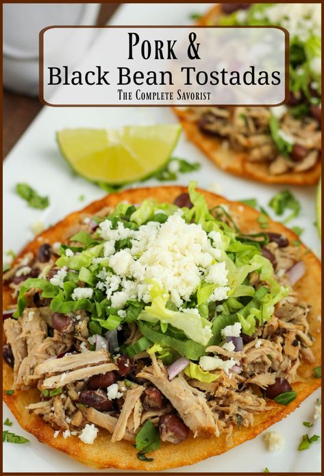 Bean Tostada, Black Bean Tostadas, Bean Tostadas, Tostada Recipes, Crispy Corn, Mexican Side Dishes, Corn Tortilla, Fine Dining Recipes, Easy Pork