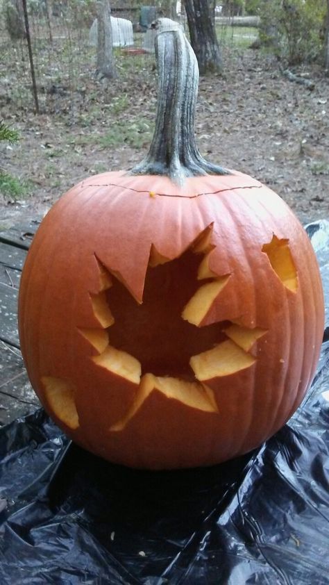 Maple leaf with acorns, the perfect fall theme. Pumpkin Carving Ideas Fall Leaves, Maple Leaf Pumpkin Carving, Pumpkin Carving Leaves, Leaf Pumpkin Carving, Thanksgiving Pumpkin Carving, Diy Pumpkin Carving, Leaf Pumpkin, Cute Pumpkin Carving, Creative Pumpkin Carving