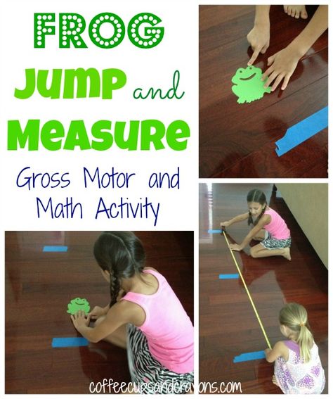 Frog Jump! A math measurement and gross motor and activity. I'm thinking we could adapt this by using those plastic jumpy frogs/bunnies and measure the distance. Aba Ideas, Frog Activities, Gross Motor Activity, Activity For Preschool, Measurement Activities, Math Measurement, Gross Motor Activities, Math Activity, Homeschool Math