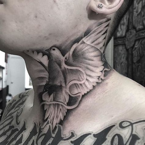 101 Amazing Dove Tattoo Designs You Need To See! | Outsons | Men's Fashion Tips And Style Guide For 2020 Dove Neck Tattoo, Dove And Rose Tattoo, Peace Dove Tattoos, Small Dove Tattoos, Front Neck Tattoo, Full Neck Tattoos, Dove Tattoo Design, Best Neck Tattoos, Dove Tattoos