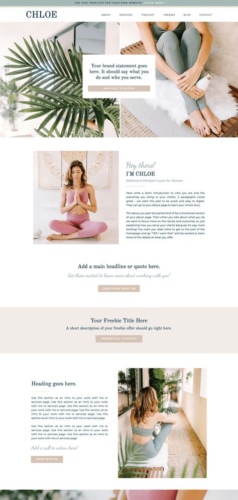 Check out our warm & neutral Showit web design templates. Shown here is our Chloe Template This high quality, traffic generating design is perfect for business coaches, spiritual entrepreneurs, yoga teachers, wellness coaches and service based businesses looking to strengthen their brand identity with a stylish website that flows. Yoga Websites Design, Yoga Newsletter Design, Website Design Wellness, Wellness Coach Website, Yoga Teacher Website, Spiritual Coach Website, Yoga Website Design Inspiration, Yoga Website Design, Wellness Website Design