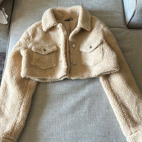 Fashion Nova Light Brown Fuzzy Cropped Jacket . Size L In Women Cropped Fuzzy Jacket Outfit, Brown Fuzzy Jacket Outfit, Fuzzy Cropped Jacket, Fuzzy Zip Up Jacket, Pink Teddy Coat, Fuzzy Cropped Cardigan, Fuzzy Brown Jacket, Fashion Nova Plus Size, Black Faux Fur Jacket