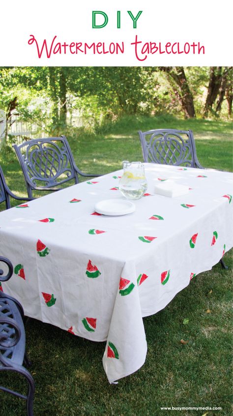 DIY Watermelon Tablecloth Pool Noodle Swords, Fruit Stamping, Watermelon Diy, Baby Shower Watermelon, Watermelon Festival, Diy Tablecloth, Watermelon Birthday Parties, Watermelon Baby, Watermelon Decor