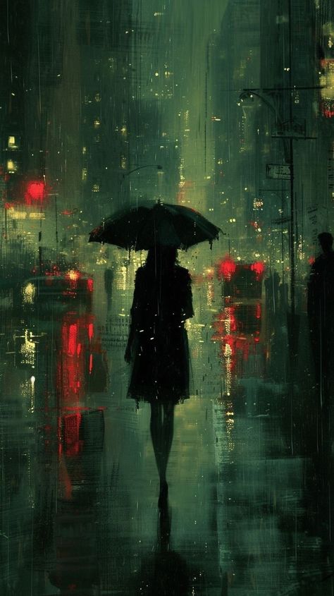 Rain Art Aesthetic, Mysterious Aesthetic, Mysterious Character, Foggy Landscape, Rainy Wallpaper, Rain Painting, Rain Art, Painting Aesthetic, Soyut Sanat Tabloları