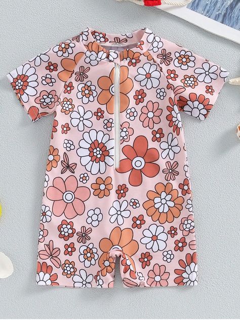 Toddler Baby Girls Swimsuit Upf 50+ Rash Guard One Piece Zipper Swimwear Short Sleeve Bathing Suit 3-36 MonthsI discovered amazing products on SHEIN.com, come check them out! Sleeve Bathing Suit, Holiday Clothes, Maria Clara, Swimwear Shorts, Baby Sister, Rash Guard, Amazing Products, Holiday Outfits