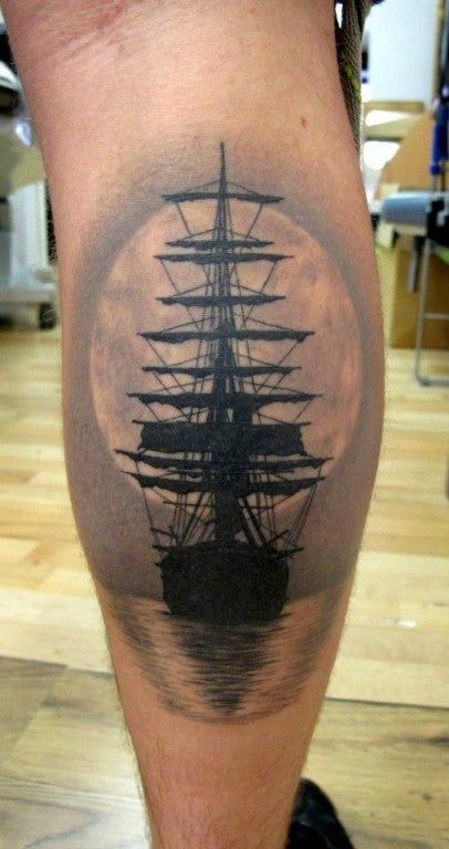 Boat Tattoo, Pirate Tattoo, Ocean Tattoos, Silhouette Tattoos, Nautical Tattoo, Ship Tattoo, Spiritual Tattoos, Calf Tattoo, Wolf Tattoos