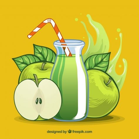 Apple Juice Drawing, Juice Drawing, Juice Cartoon, Background Food, An Apple A Day, Apple A Day, Apple A, Food Fruit, Colored Background