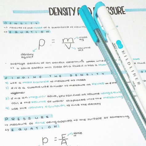 •Studygram•’s Instagram post: “Physics Notes on Density and Pressure💧 Today I had sports training all day so I am exhausted😂 I’m working on my DT project tomorrow so…” Notes Physics, Physics Notes, I Am Exhausted, Science Notes, Sports Training, Study Tips, Density, Physics, Science