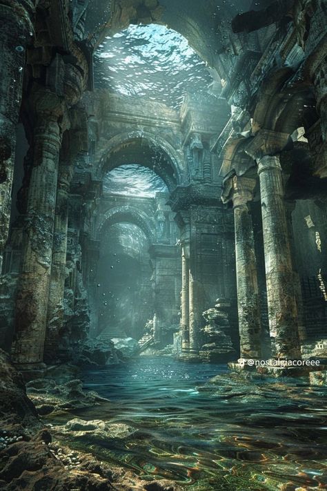 Ravenna Snow White, Underwater City, Creature Artwork, Fantasy City, Fantasy Castle, Fantasy Setting, Fantasy Places, Fantasy Art Landscapes, Ancient Ruins