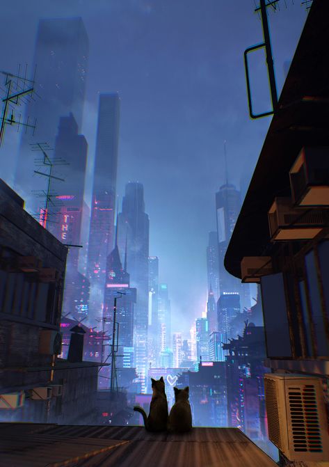 New York Iphone Wallpaper, Dystopian Aesthetic, Next Wallpaper, Cats In Love, Cat City, Dark City, Cyberpunk City, Fantasy Places, Stray Cat