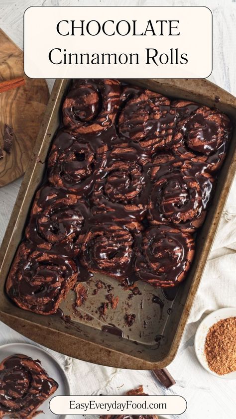 Chocolate Cinnamon Rolls Pinterest pin. Vegan Chocolate Cinnamon Rolls, Hot Chocolate Cinnamon Rolls, Homemade Sweet Rolls, Cinnamon Rolls Vegan, Best Cinnamon Roll Recipe, Chocolate Cinnamon Rolls, Cinnamon Roll Frosting, Chocolate Rolls, Crescent Roll Dessert