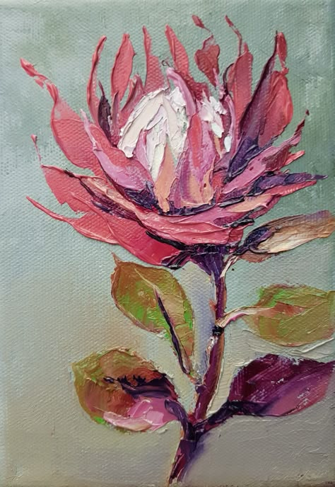 Karina Pienaar. Protea, RSA Protea Oil Painting, King Protea Art, Shower Artwork, Protea Painting, Kids Reference, English Wallpaper, Protea Art, Botanical Flowers Print, King Protea