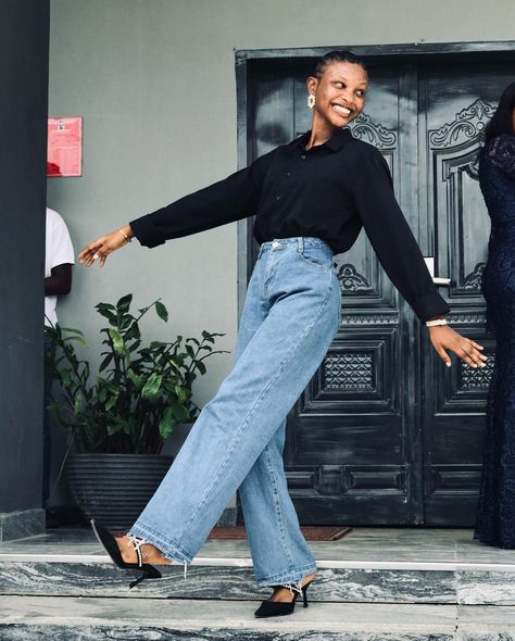 Grateful to be living in moments, I used to pray for. 🥹💕 📸: @wanimiiii . . . . . . . #imnotluckyimloved #pixiegirly Black Shirt Blue Jeans, Casual Sunday Outfit, Hemming Jeans, Sunday Outfit, Designer Heels, Jeans Black, Black Outfit, Black Heels, Flannel Shirt